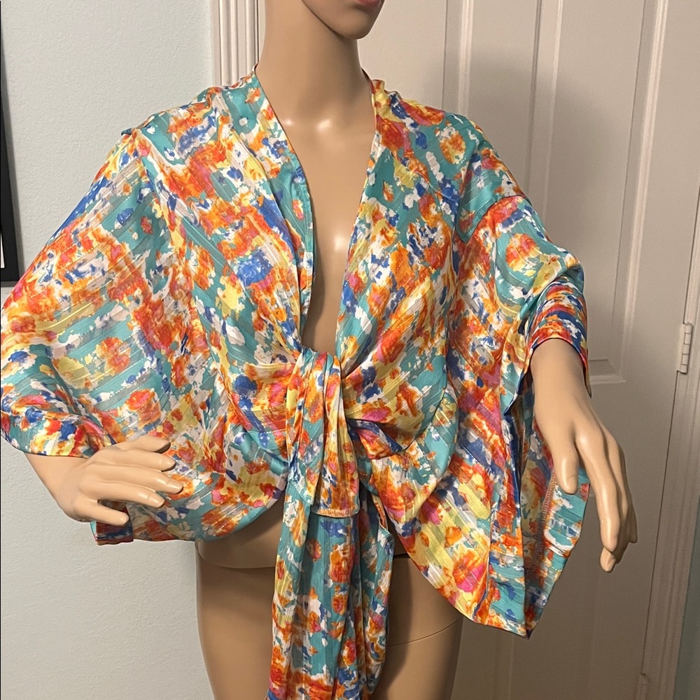 BUCKETLIST Colorful Tie-Front Kimono Top